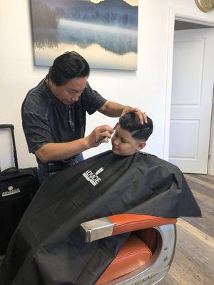 Another 3rd generations try low fade with Henry- Vietnamese barber guy.