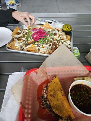 Brisket Quesabirria taco, Brisket Nachos... dear Lord they were both SO tasty!!!!!! Worth the drive