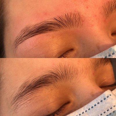 Brow threading on young girl. She loved it.