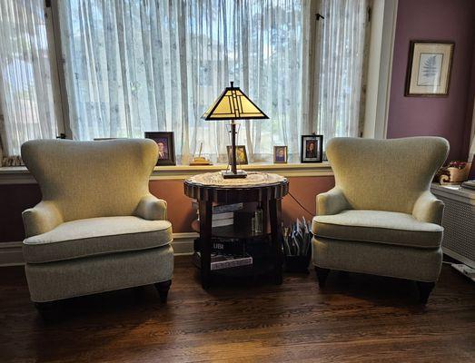 Both chairs after reupholstering. Beautiful.