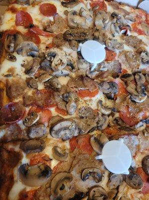 Sicilian with meatballs, pepperoni & mushrooms