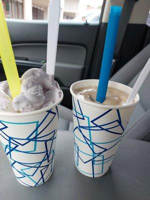 Blueberry and salted caramel milkshakes