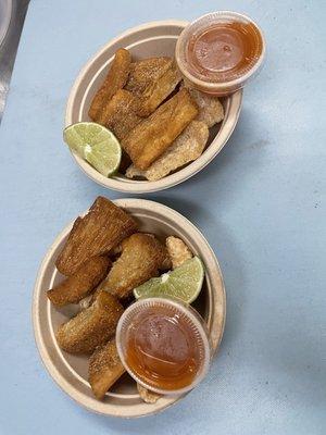 Fried Yucca w/ Salsa & Sliced Limes.