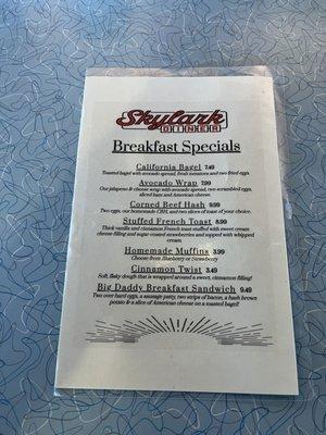 Breakfast Specials Menu