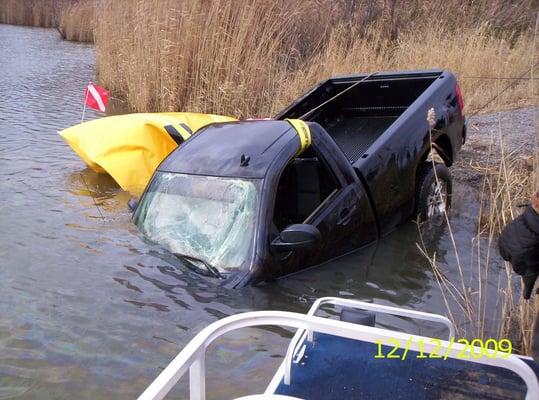 GMC pickup truck recovered from 30 feet underwater