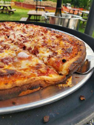 Bacon three cheese pizza