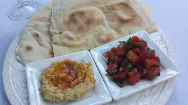 Icehouse Cafe' special: Homemade flat-bread, hummus and garden-fresh bruschetta.