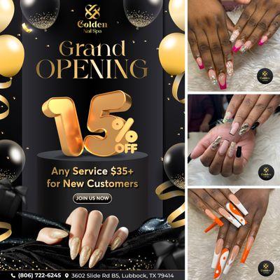 GRAND OPENING SPECIAL
 15% OFF ANY SERVICE $35 & UP
For New Customers ONLY!