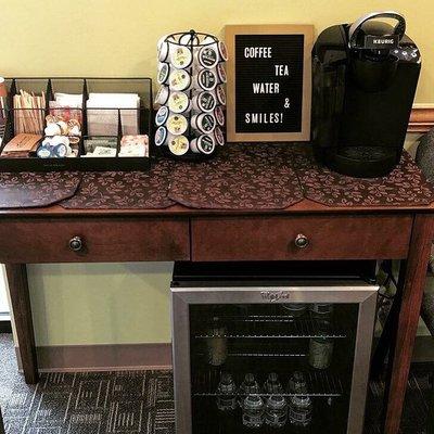 Awesome waiting room with a coffee & tea station, TV, and a great selection of magazines!!