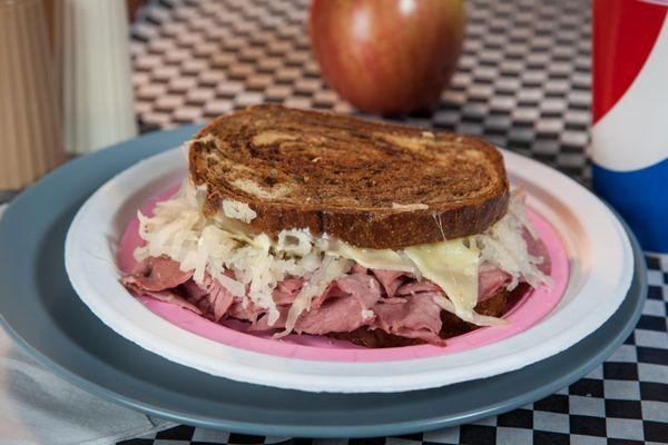 My favorite!  The Rueben.  Very lean Corned Beef, Swiss, Sauerkraut, Thousand Is. dressing on Marble Rye