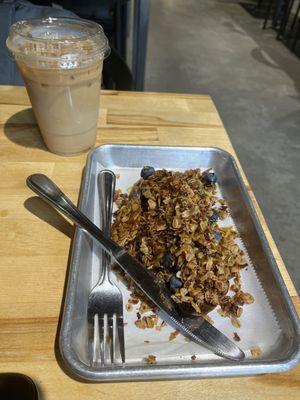 Almond butter toast with granola and blueberries