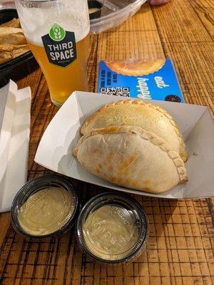 Vegan chorizo empanada, Sweet potato and Gouda empanada