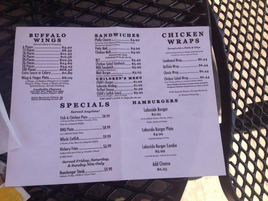 Side one of menu.