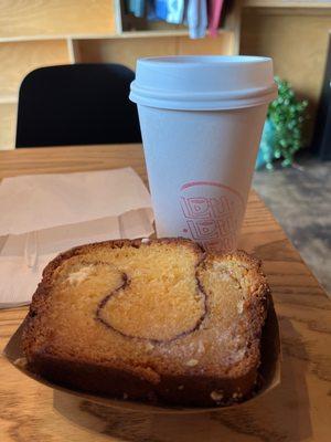 Coffee cake and a latte