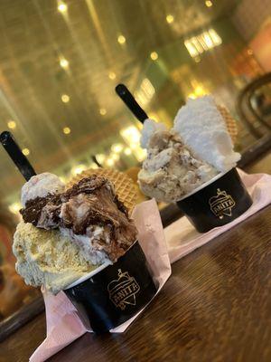 Our ice creams. One small cup fits 2 giant scoops!