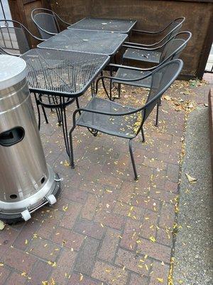 Outside Patio and heaters dirty not inviting