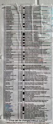 Food Menu #2. Custom subs. Generally named after folks in Morristown.