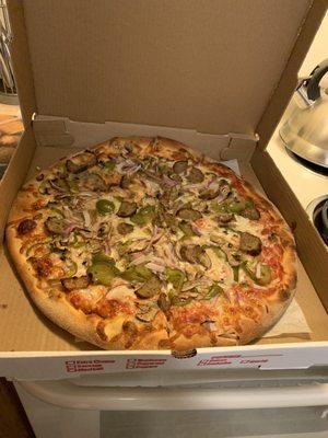 Large peppers mushrooms meatballs onions pizza