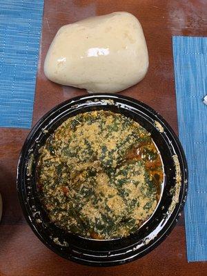 Egusi soup with cow skin and beef and fufu