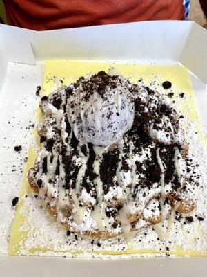 Oreos ' n Cream funnel cake with ice cream