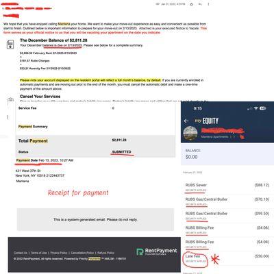 We paid the balance b4 our lease ended. Later on, I logged into the portal & saw a late fee & xtra fees taken out of our security deposit.