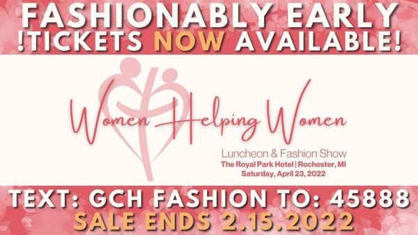 Discounted Fashion Show Tickets Are NOW AVAILABLE!

https://www.gracecentersofhope.org/Women-Helping-Women-Luncheon-Fashion-Show-