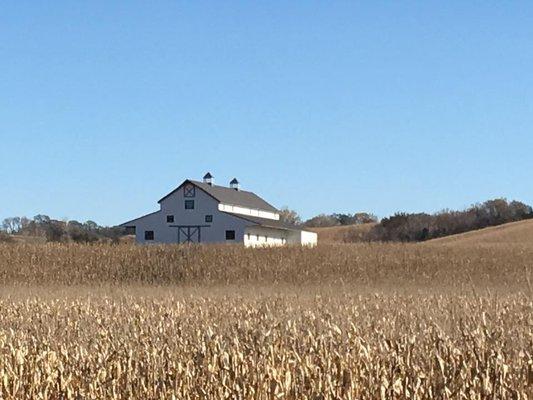 A beautiful horse barn on a paved road with private outdoor space