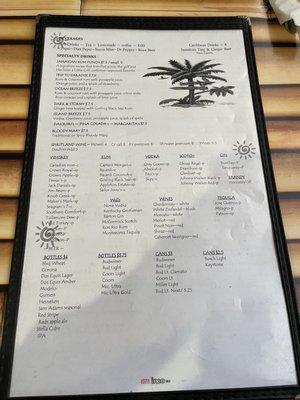 Drink menu as of March 2023