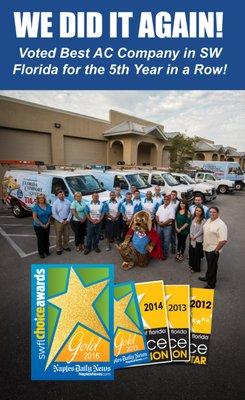 Voted best AC Company in SW Florida 6 years in a row.