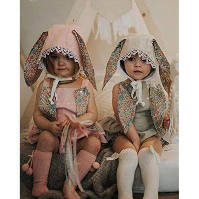 FYBITBO Newborn Baby Girl Easter Outfit Retro Sleeveless Romper Bunny Ears Onesie Cute Rabbit Costume with Ears Hat Clothes