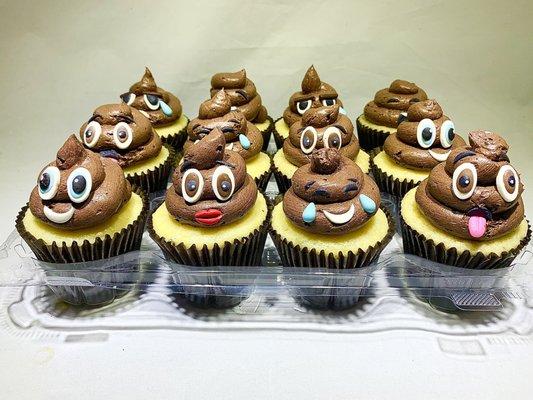 Poop emoji cupcakes... "s--t is about to get real" Happy Birthday Joe!