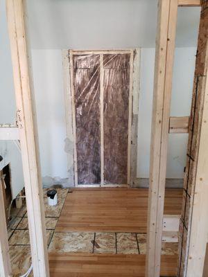 upstairs bath -  Plumbing run from basement to second floor.  Renew Construction handled the framing.