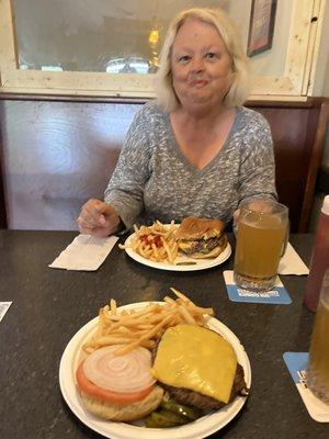 Great cheeseburger, fries, and a cold draft