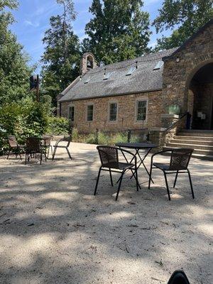 A view of the building and more blue-sky seating!