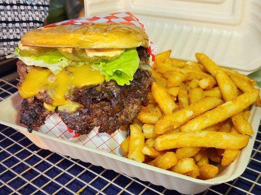 Double Smashburger w/ cheese & order of extra crispy fries