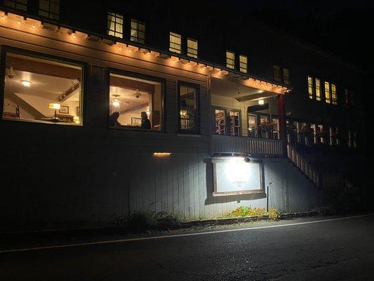 Outside looking at the lodge (left) and restaurant (right)