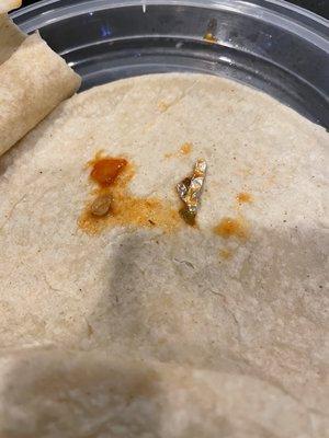 FOUND FOIL IN MY MENUDO!! UNACCEPTABLE!! BE MORE CAREFUL!!