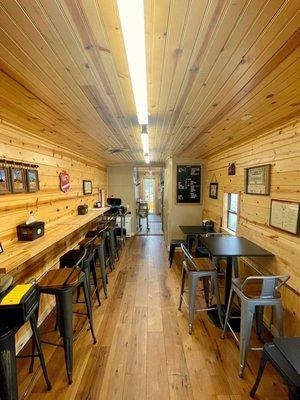 Our air conditioned dining area in yellow caboose