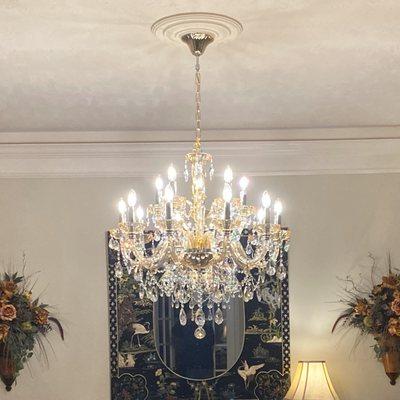 Crystal chandelier in our dining room.