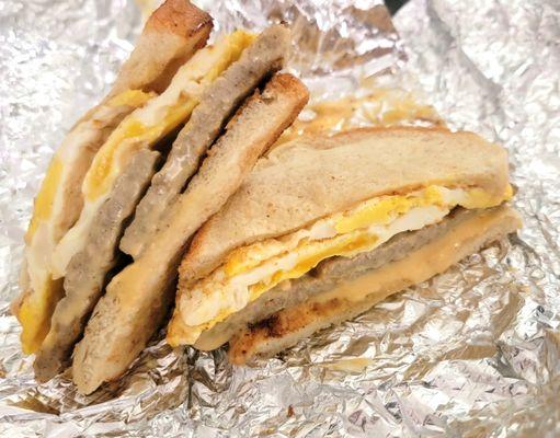 The Morning Mingle Build Your Own breakfast sandwich- sausage, egg and cheese