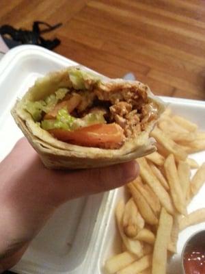 Inside the chicken shawarma wrap.