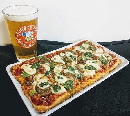 Meatball, Mozzarella and fresh Basil Flatbread. Paired with Man's Best Friend.