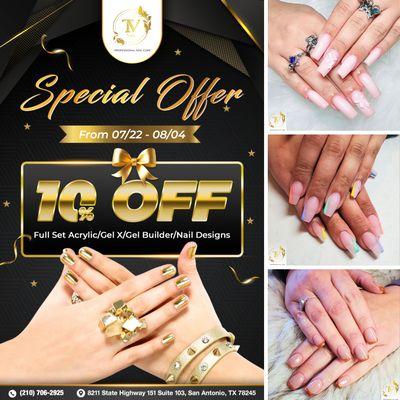 SPECIAL OFFER  

 Don't miss out on your chance to get stunning nails at a great price at TV Nail!