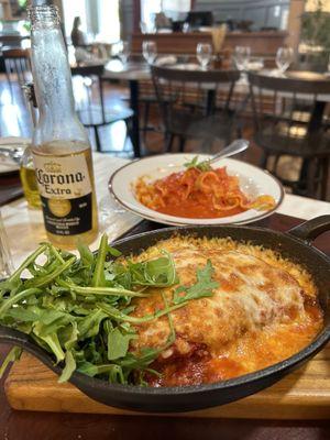 parmigiana steak with pomodoro pasta