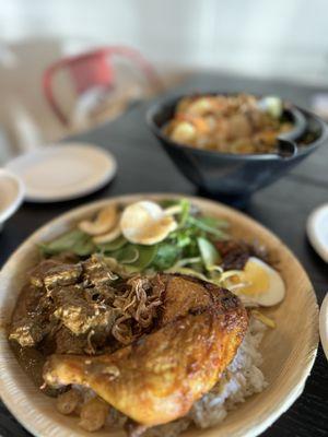 Combo Set A: Nasi Lemak + Ayam Berempah (baked chicken) + Beef Rendang