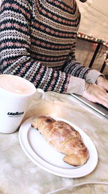 Latte with skim milk, and an almond croissant (SO good)