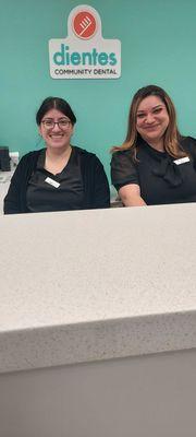 Alma and Giselle at the front desk sharing their AWESOME smiles and making me smile!