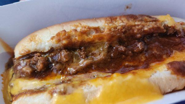 Chili cheese hot dog