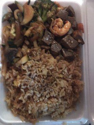 hibachi steak & shrimp ! Generous portion  Very tasty rice.Big A$$ shrimp.