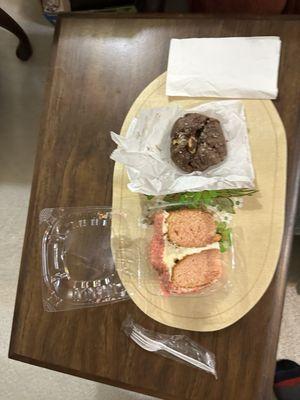 Strawberry cake slice and pecan walnut cookie